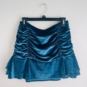 Teal Velvet Mini Skirt